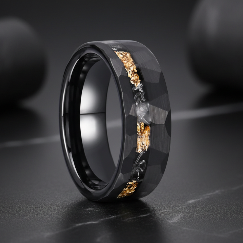 Personalized Black Tungsten Ring with Date Engraving