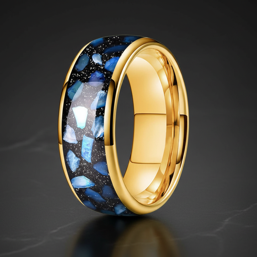 Blue Agate Tungsten Ring