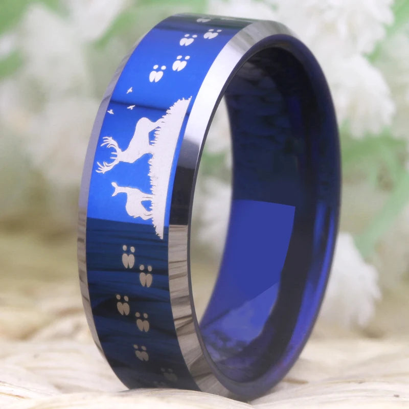 Blue Buck & Doe Tungsten Ring – Unisex Deer Hunting Design