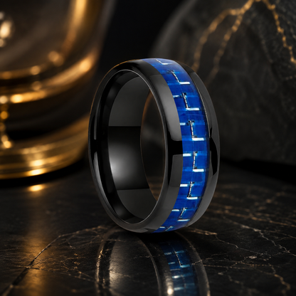 Blue Carbon Fiber Inlay Tungsten Ring