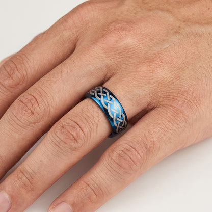 Blue Celtic Knot Tungsten Ring