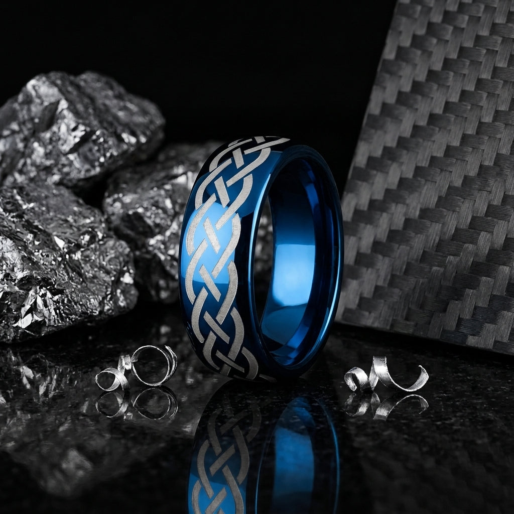 Blue Celtic Knot Tungsten Ring