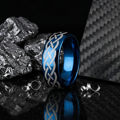 Blue Celtic Knot Tungsten Ring