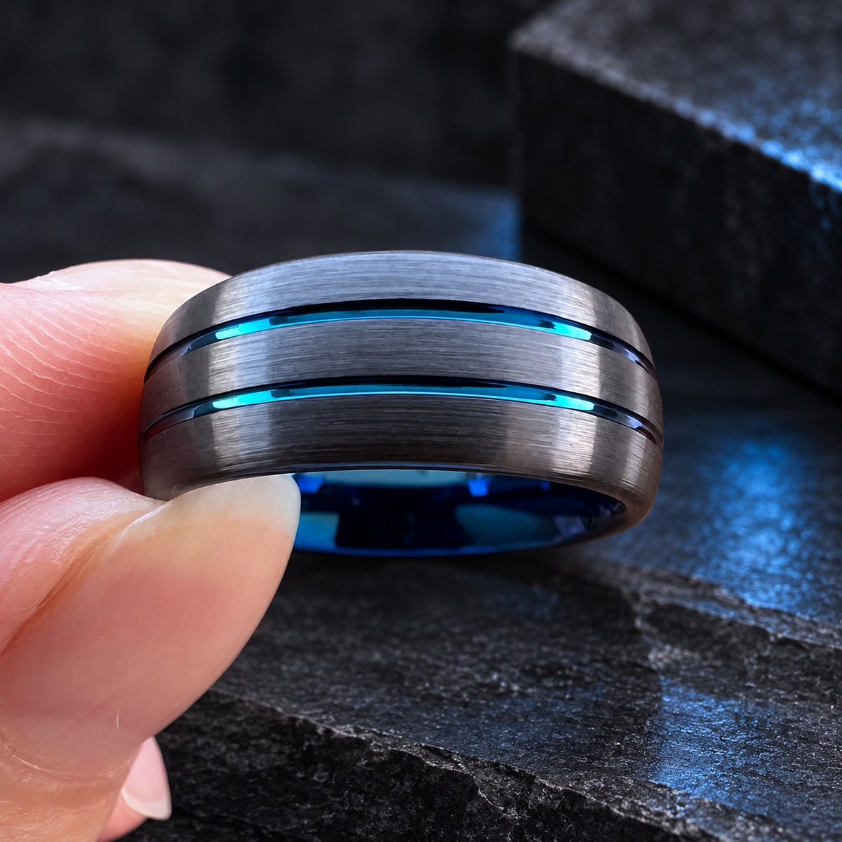 Tungsten Ring with Blue Inside