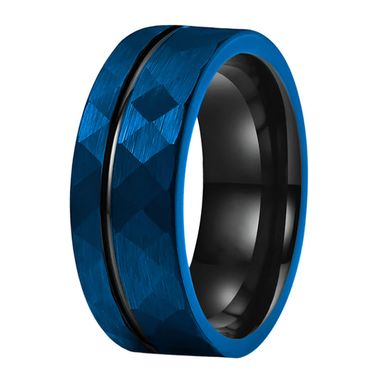 Blue Hammered Tungsten Ring