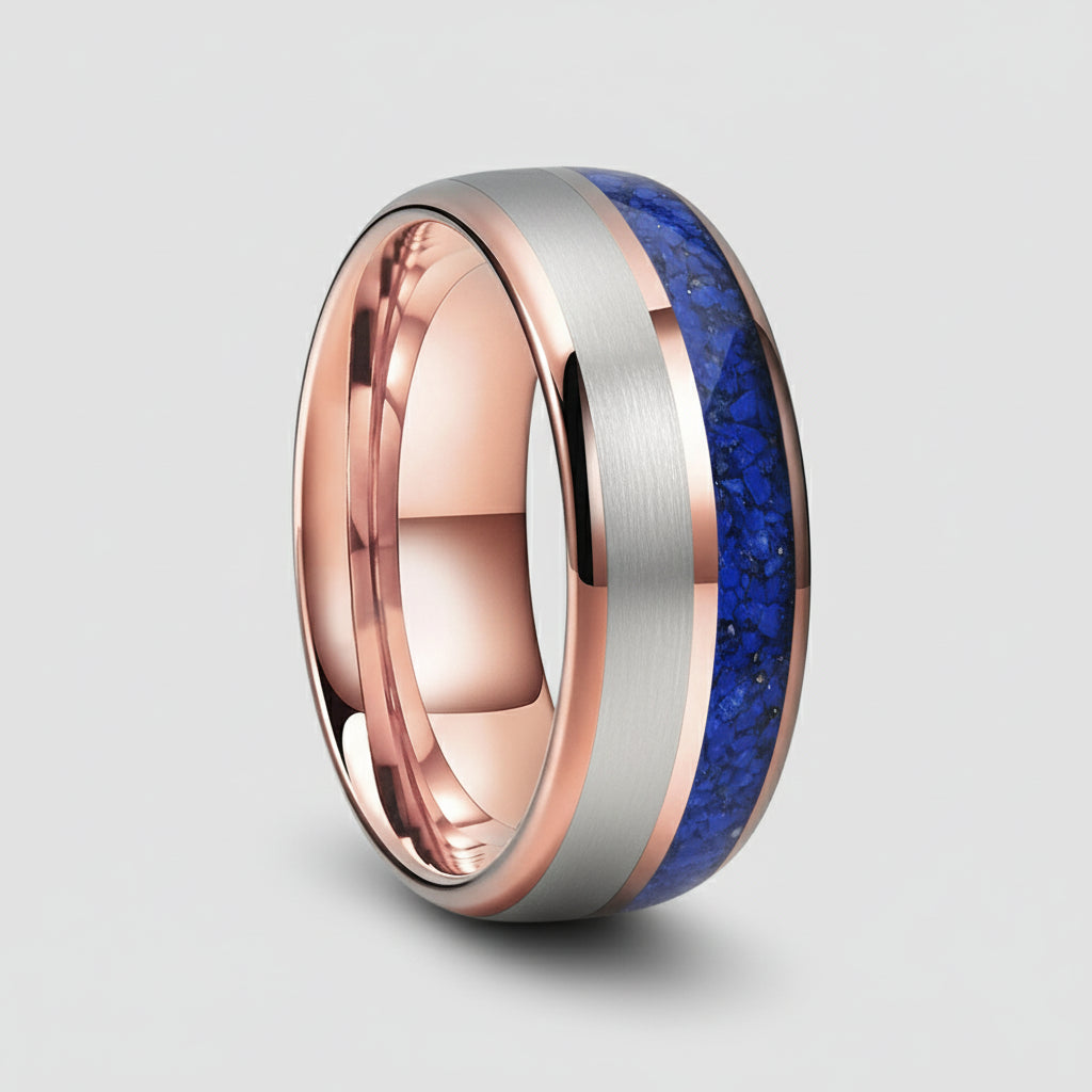 Blue Lapis Lazuli and Mother of Pearl Tungsten Ring