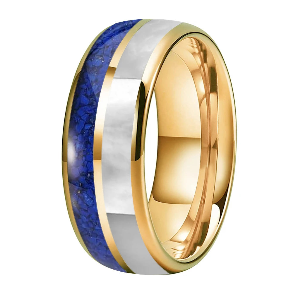 Blue Lapis Lazuli and Mother of Pearl Tungsten Ring
