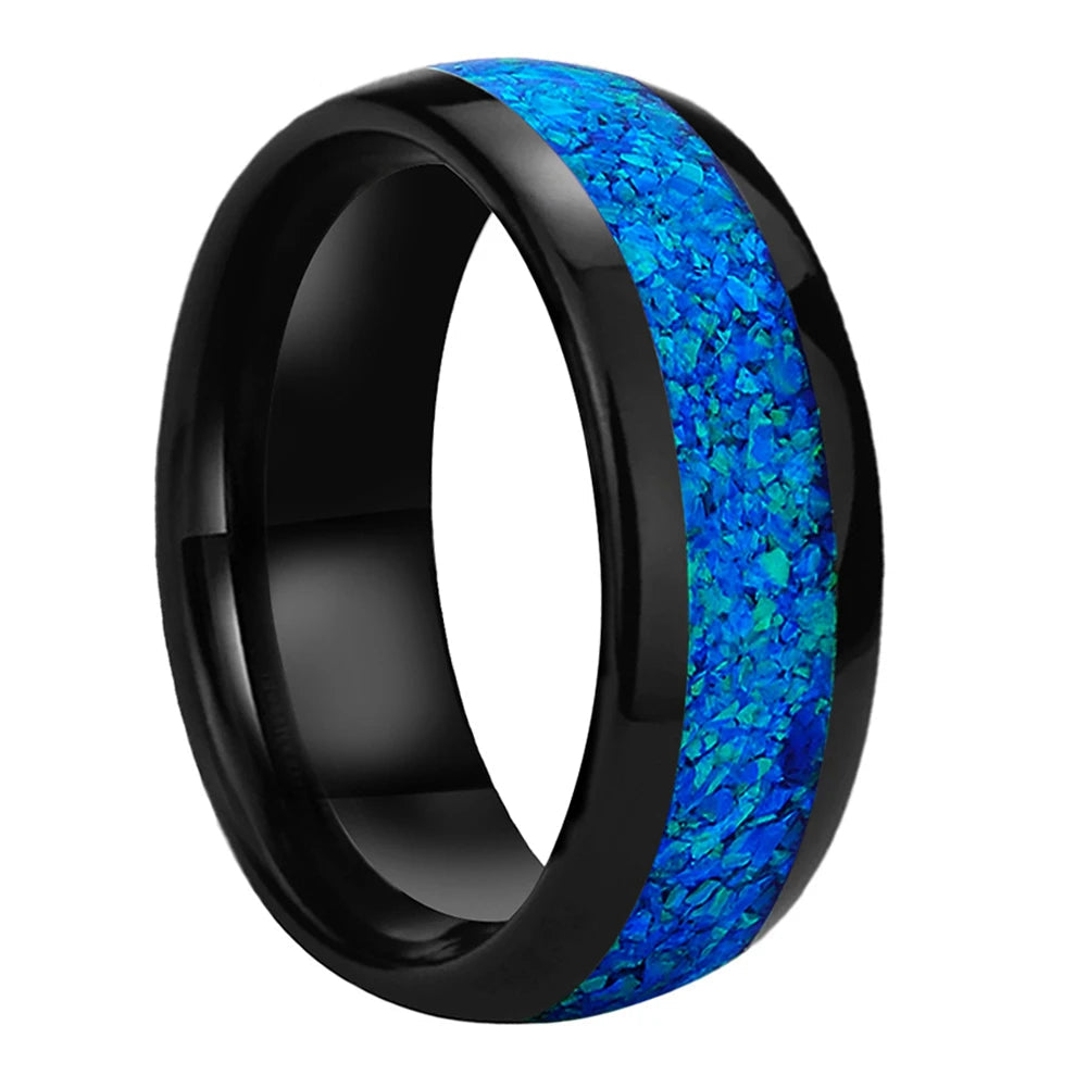 Blue Opal Tungsten Ring