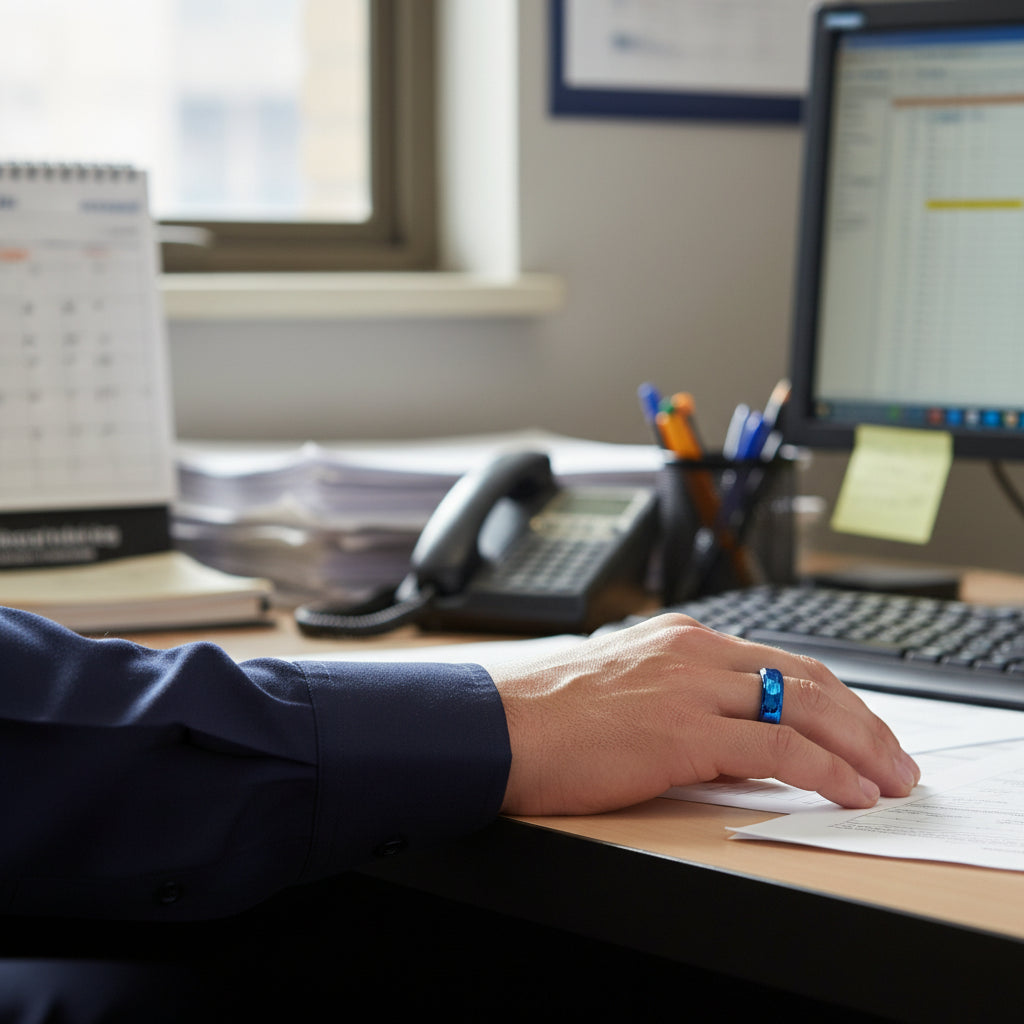 Blue Tungsten Mens Wedding Ring