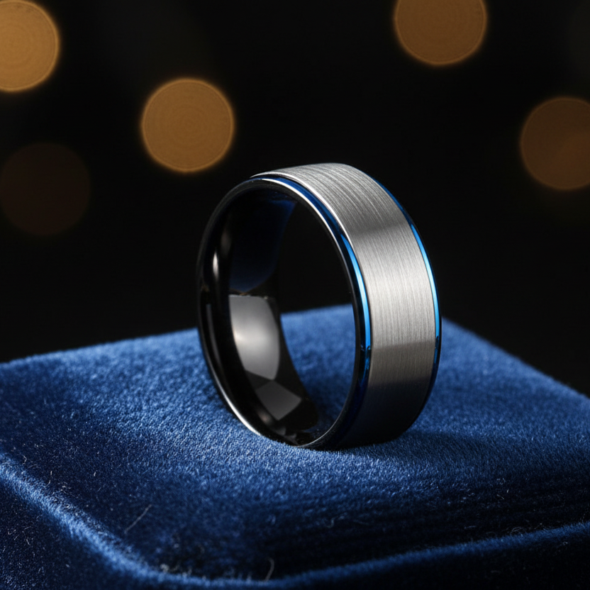 Blue & Black Tungsten Wedding Ring