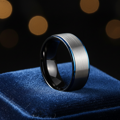 Blue & Black Tungsten Wedding Ring
