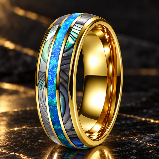 Opal and Abalone Tungsten Ring