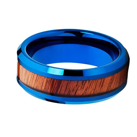 Blue Koa Wood Tungsten Ring