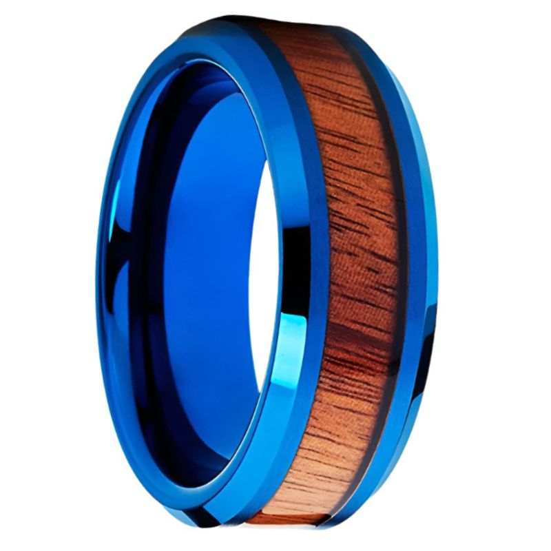 Blue Koa Wood Tungsten Ring