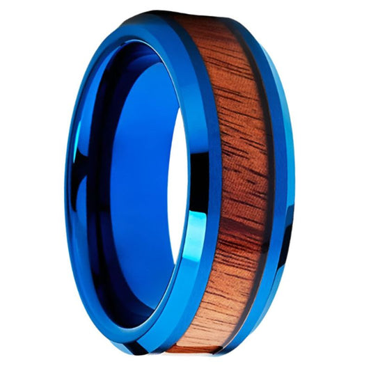 Blue Koa Wood Tungsten Ring