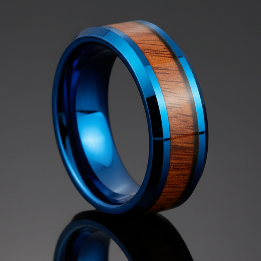 Blue Koa Wood Tungsten Ring - RealTungsten