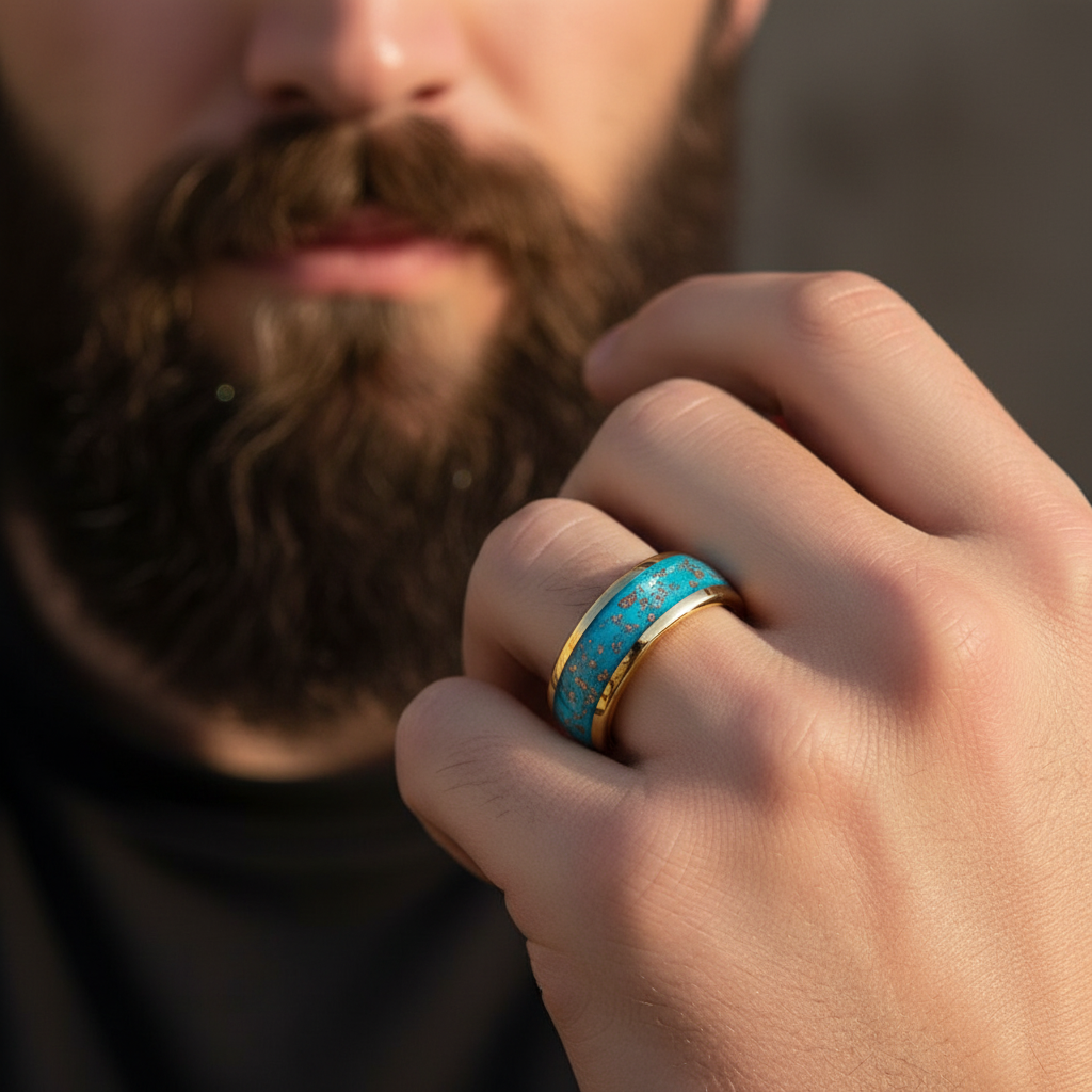 Blue Quicksand Tungsten Ring