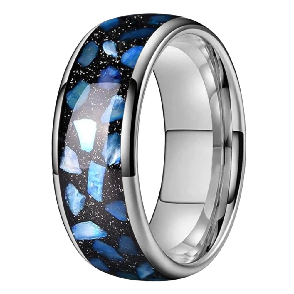 Blue Agate Tungsten Ring