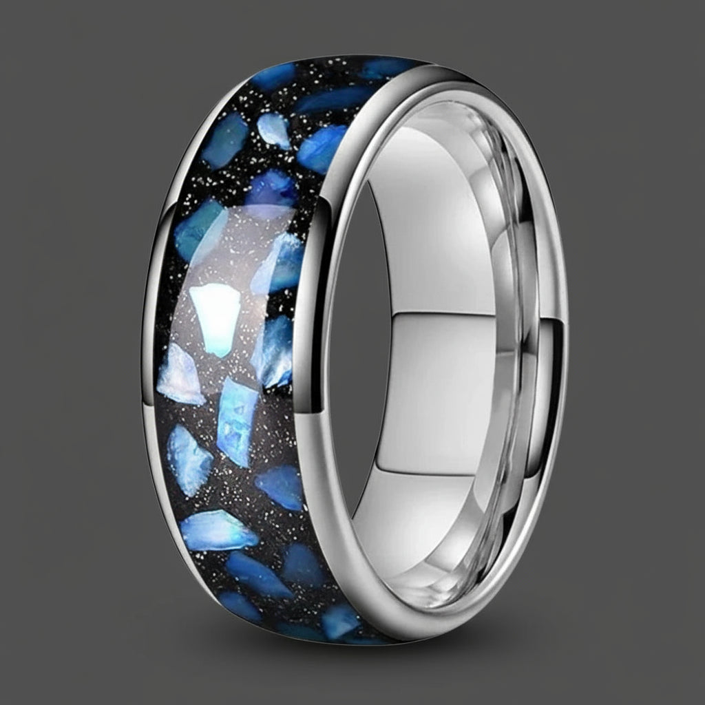 Blue Agate Tungsten Ring