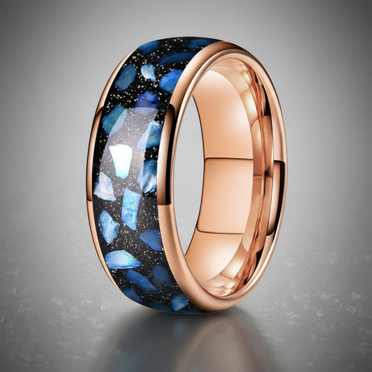 Blue Agate Tungsten Ring