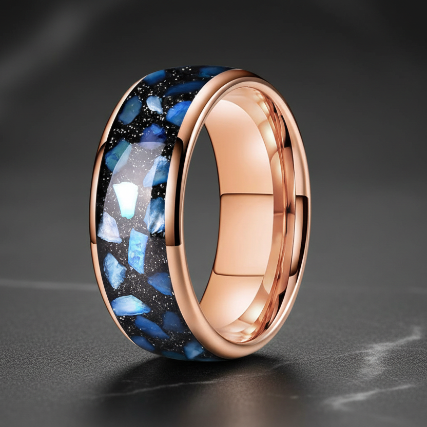 Blue Agate Tungsten Ring