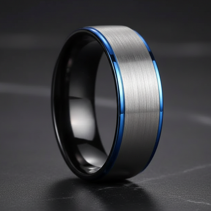 Blue & Black Tungsten Wedding Ring
