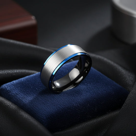 Blue & Black Tungsten Wedding Ring