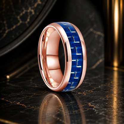 Blue Carbon Fiber Inlay Tungsten Ring