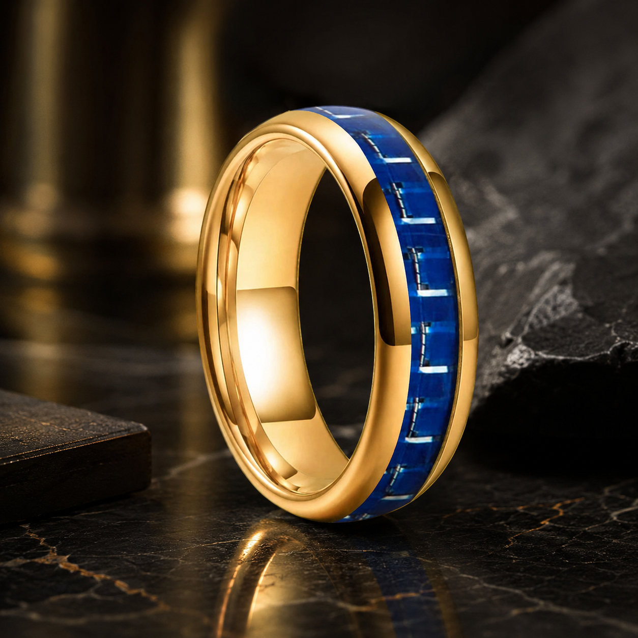 Blue Carbon Fiber Inlay Tungsten Ring