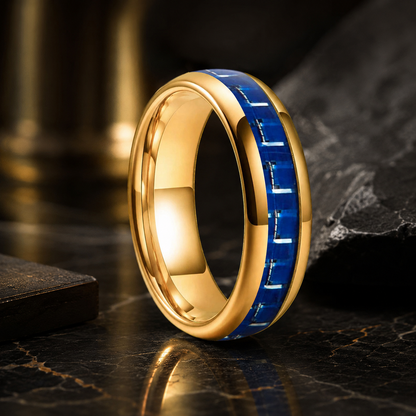 Blue Carbon Fiber Inlay Tungsten Ring