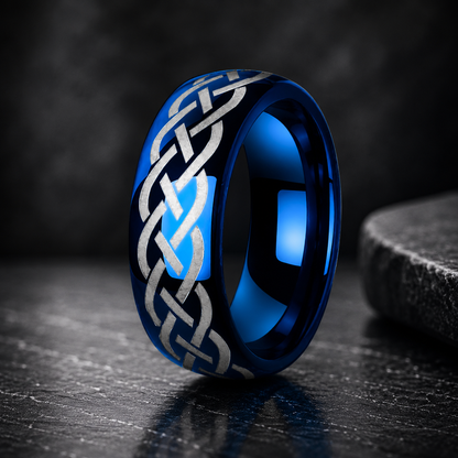 Blue Celtic Knot Tungsten Ring