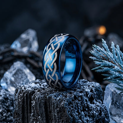 Blue Celtic Knot Tungsten Ring