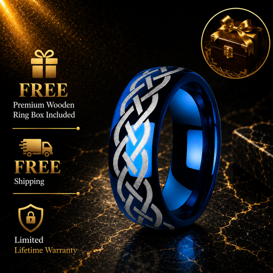 Blue Celtic Knot Tungsten Ring