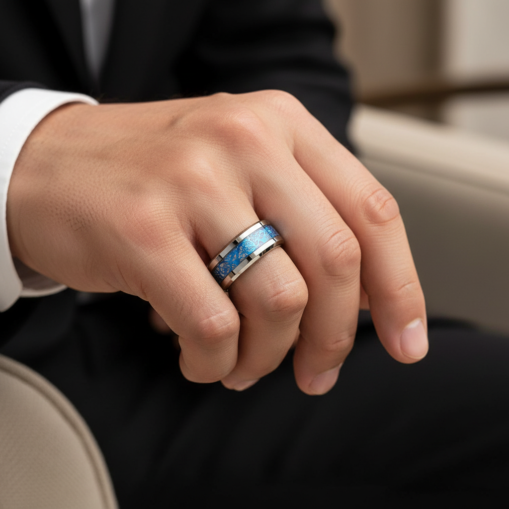 Blue Dragon Meteorite Tungsten Wedding Band