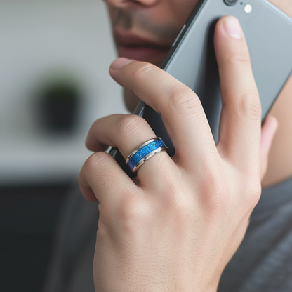 Blue Dragon Meteorite Tungsten Wedding Band