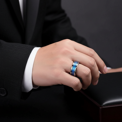 Blue Dragon Meteorite Tungsten Wedding Band