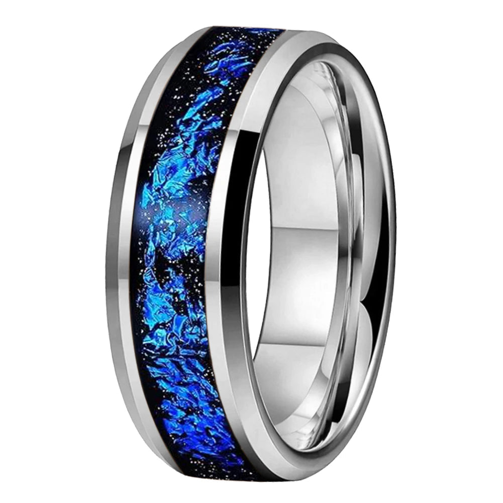 Blue Foil Tungsten Wedding Band