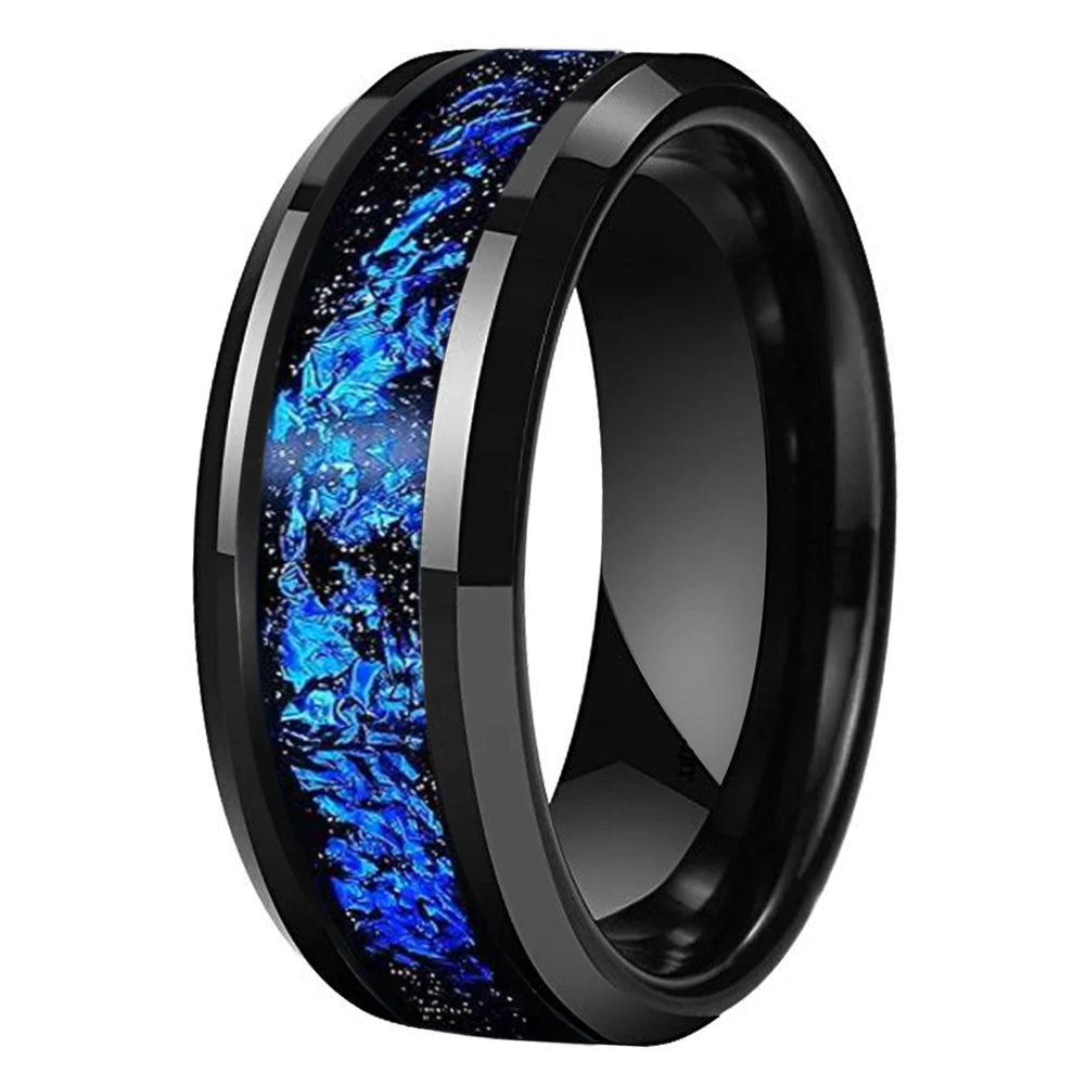 Blue Foil Tungsten Wedding Band