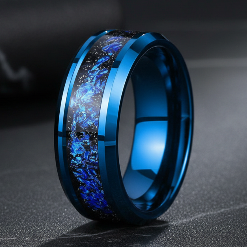 Blue Foil Tungsten Wedding Band