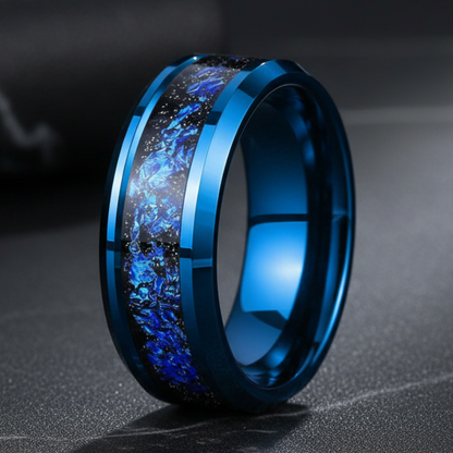 Blue Foil Tungsten Wedding Band