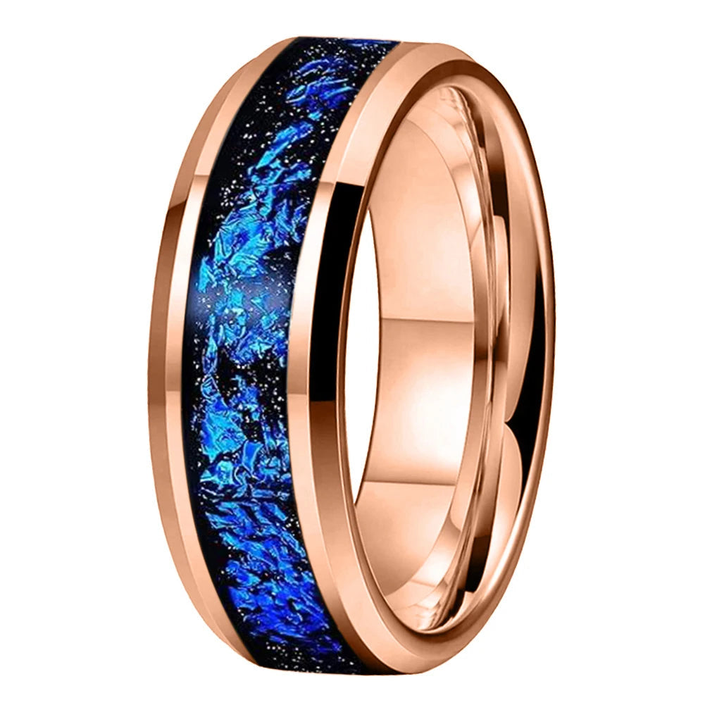 Blue Foil Tungsten Wedding Band