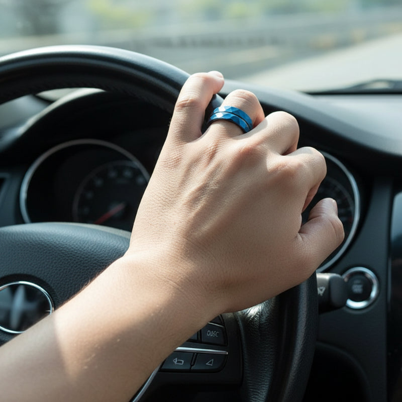 Blue Hammered Tungsten Ring