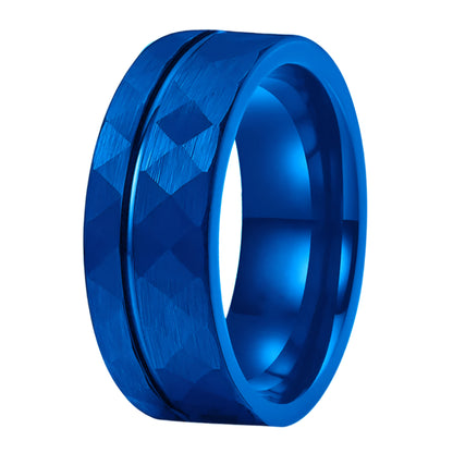 Blue Hammered Tungsten Ring