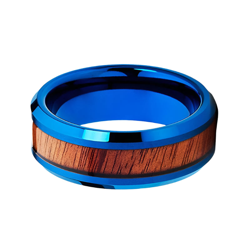 Blue Koa Wood Tungsten Ring