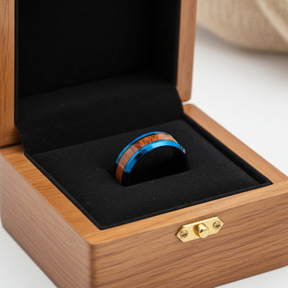 Blue Koa Wood Tungsten Ring