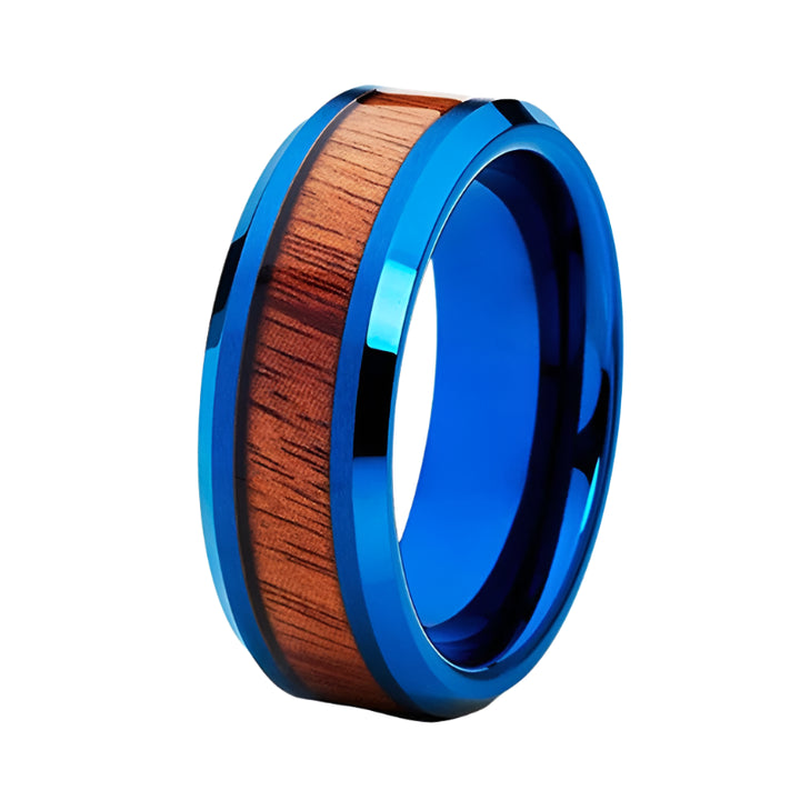 Blue Koa Wood Tungsten Ring