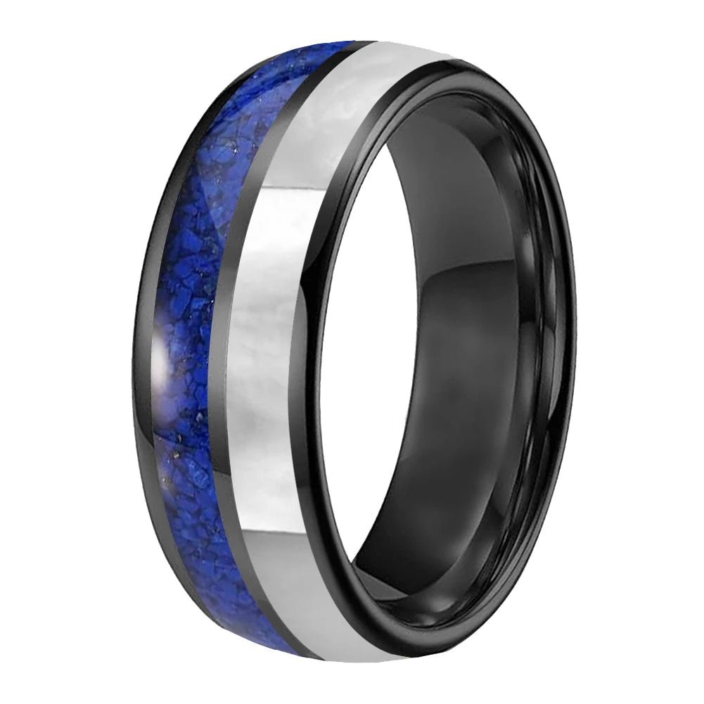Blue Lapis Lazuli and Mother of Pearl Tungsten Ring