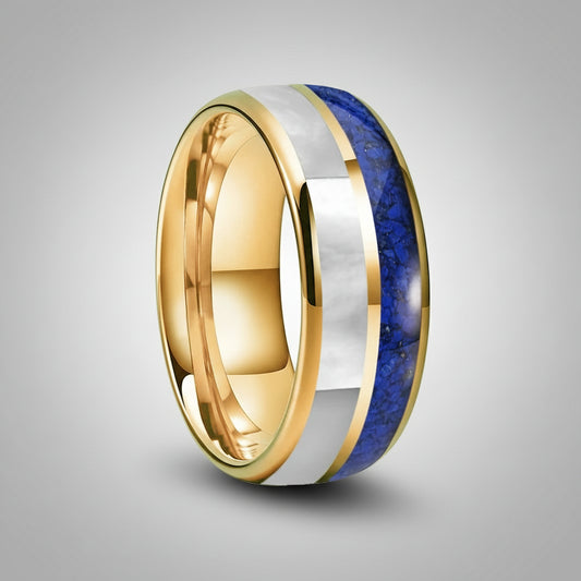 Blue Lapis Lazuli and Mother of Pearl Tungsten Ring