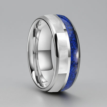 Blue Lapis Lazuli and Mother of Pearl Tungsten Ring