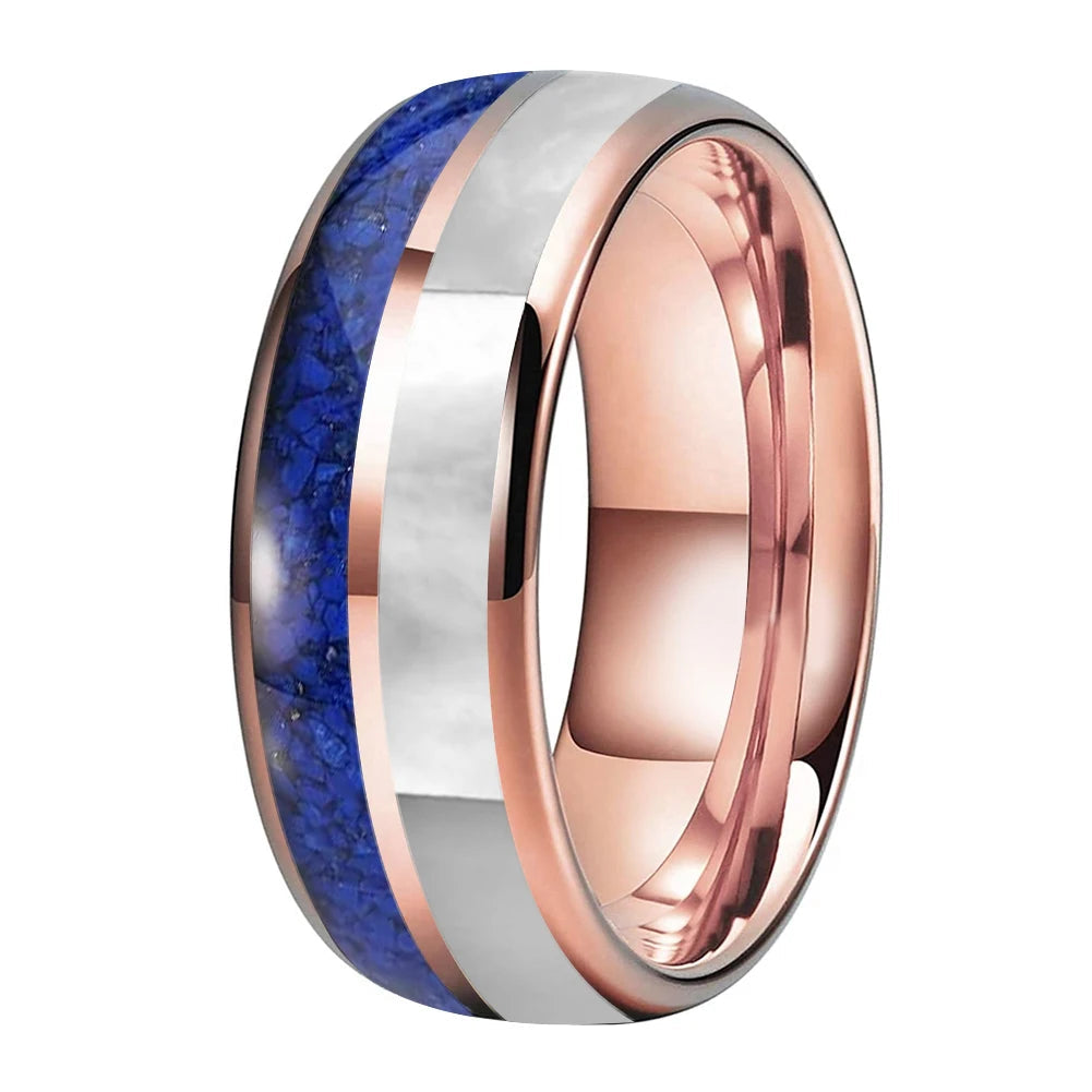 Blue Lapis Lazuli and Mother of Pearl Tungsten Ring